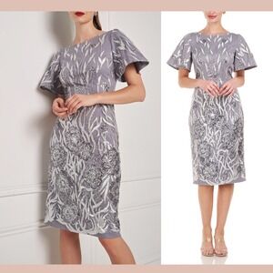 NEW $248 JS CollectiOns [ 0 ] Lyra Flutter Srquin Cocktail Dress in Silver J1790